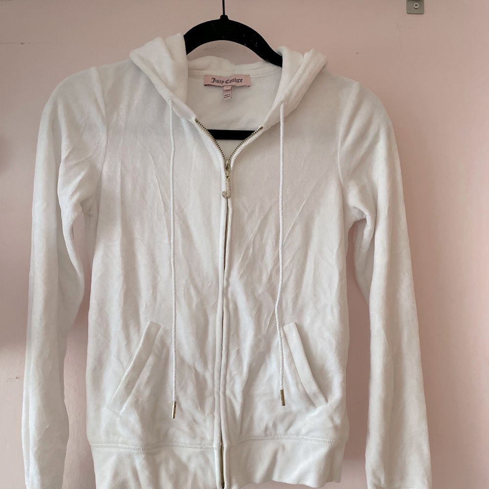 Velvet White Zip Hoodie with jewel J by Juicy Couture.
